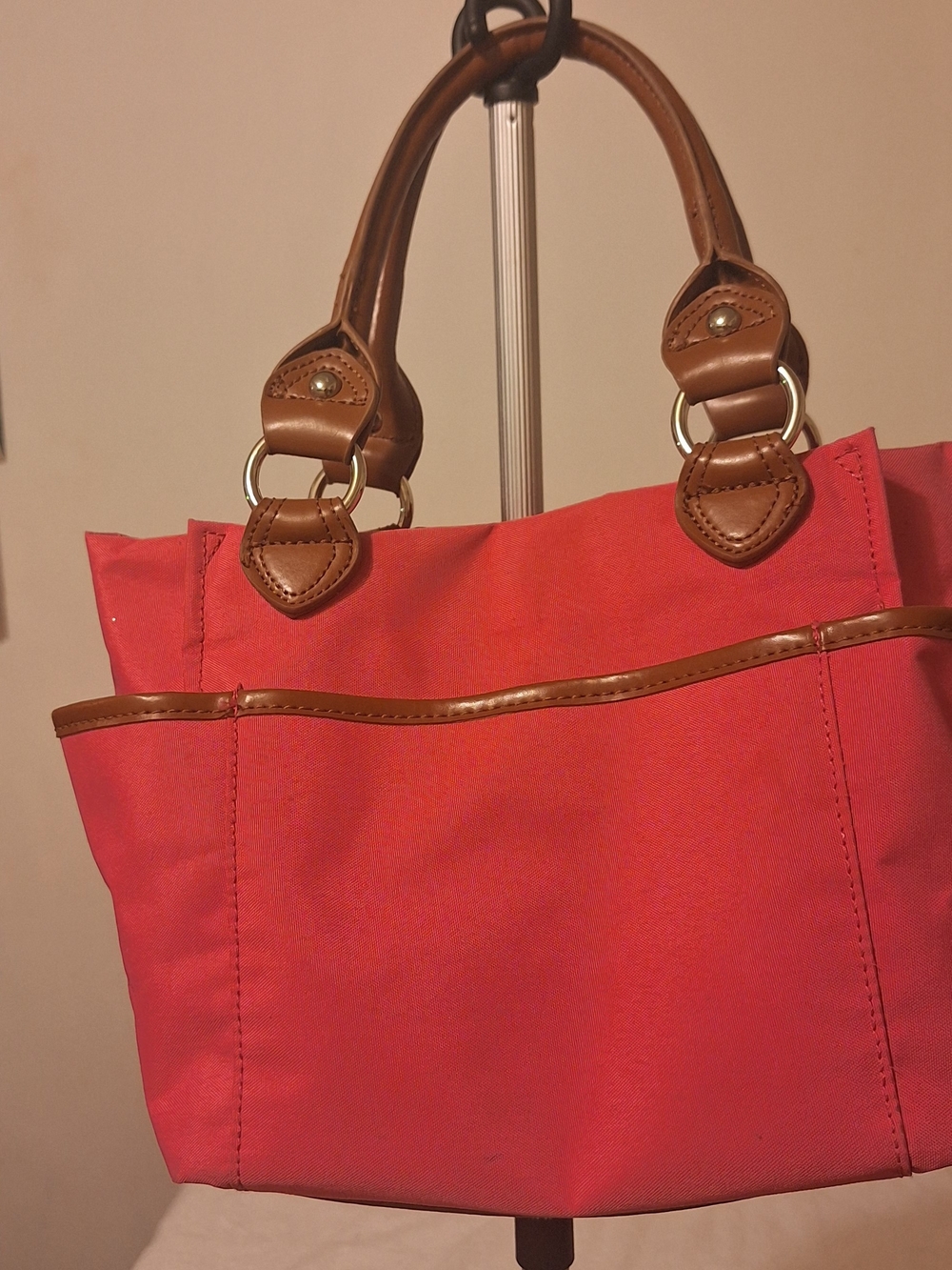 Tyler Rodan Coral Canvas Tote with Tan Trim and Multicolor Tag (13.5 X 8.5 X 4.5 - Picture 10 of 16